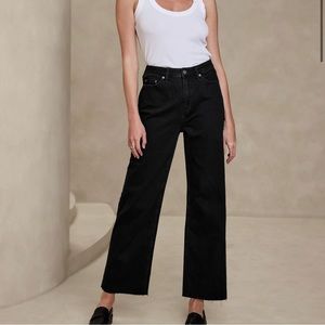 Petite super high rise wide leg black jean